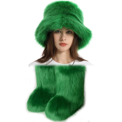 Women's Fur Snow Boots with Hat. - Maison Novaire #