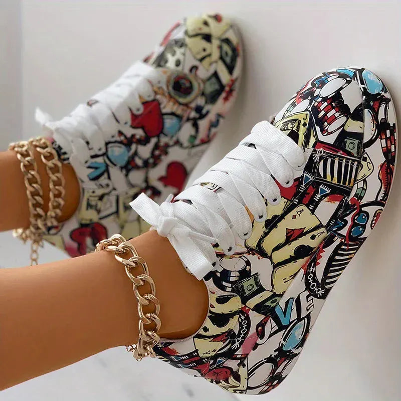 Women's Graffiti Print Sneakers. - BLAKESTORE-NG