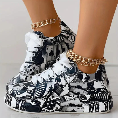Women's Graffiti Print Sneakers. - BLAKESTORE-NG