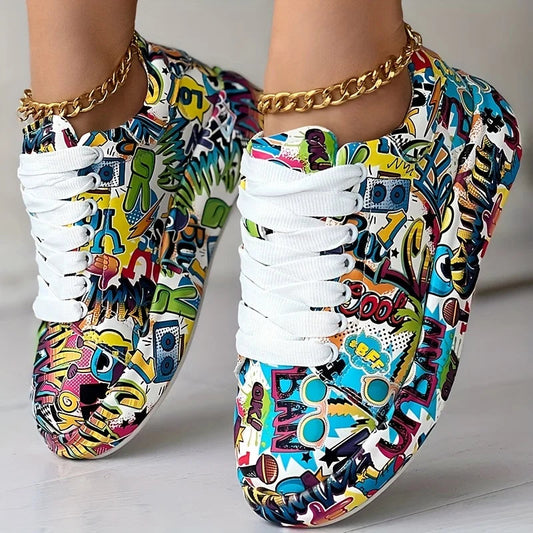 Women's Graffiti Print Sneakers. - Maison Novaire