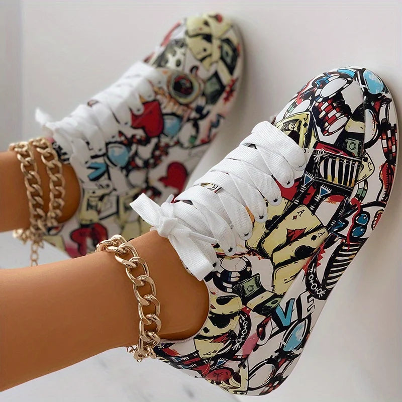 Women's Graffiti Print Sneakers. - Maison Novaire