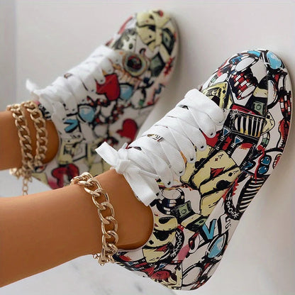 Women's Graffiti Print Sneakers. - Maison Novaire