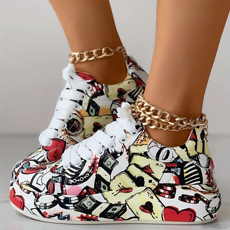 Women's Graffiti Print Sneakers. - Maison Novaire