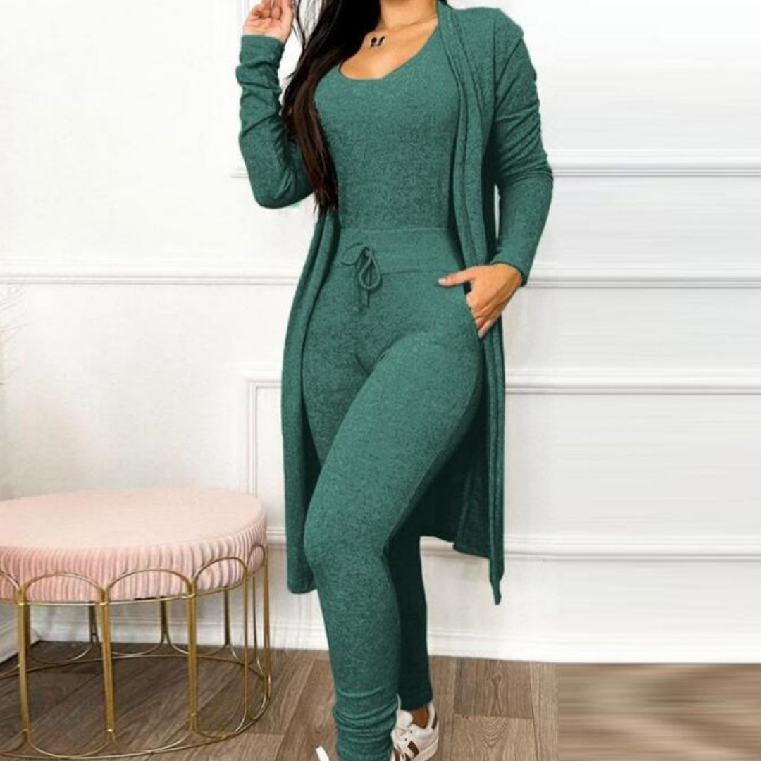 Women's Highwaist Jumpsuit with Cardigan Cover - Maison Novaire