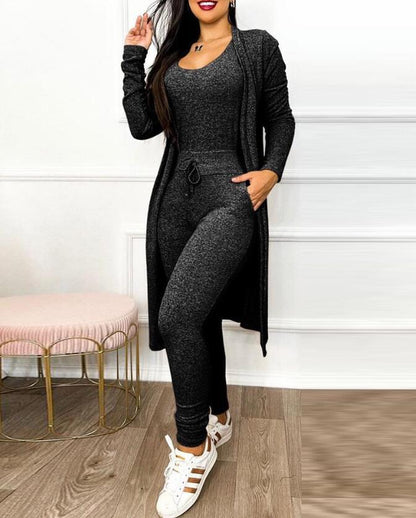Women's Highwaist Jumpsuit with Cardigan Cover - Maison Novaire