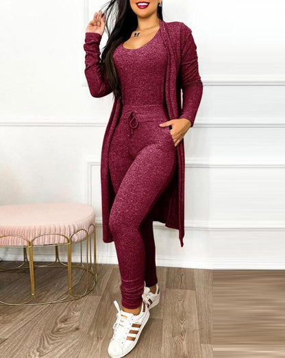 Women's Highwaist Jumpsuit with Cardigan Cover - Maison Novaire