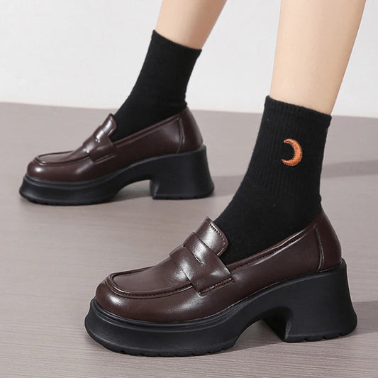 Women's Loafers Spring British Style Slip On Platform Shoes for Women.  - Dark brown / 36 - Maison Novaire