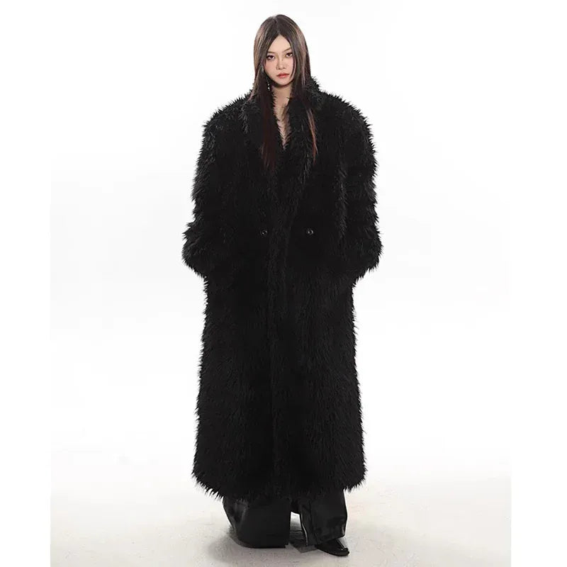 Women’s Luxury Faux Fox Fur Coat – Winter Warm Long Plush Trench Coat - BLAKESTORE-NG