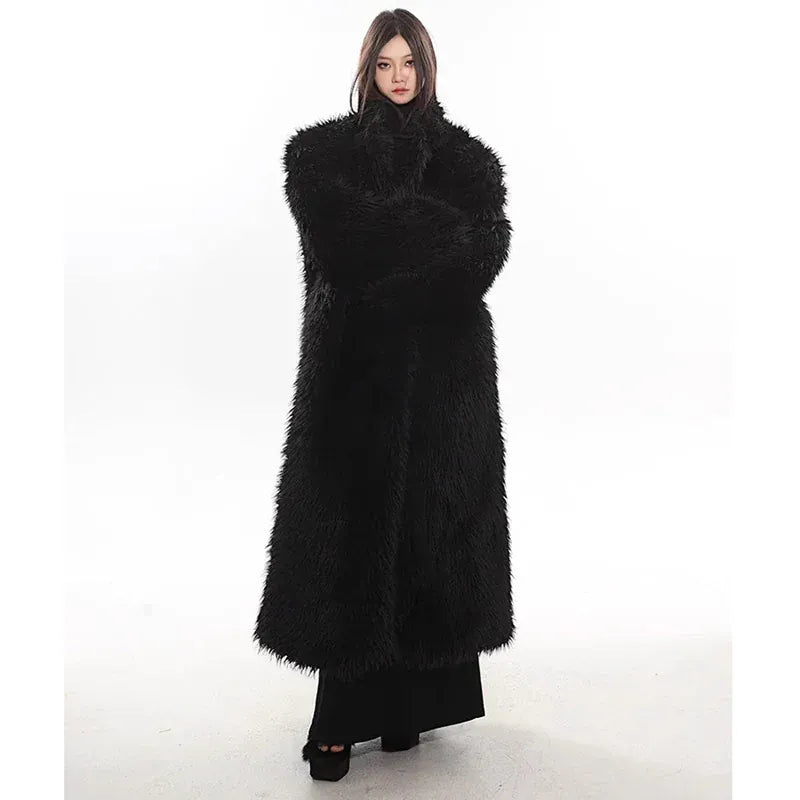 Women’s Luxury Faux Fox Fur Coat – Winter Warm Long Plush Trench Coat - BLAKESTORE-NG