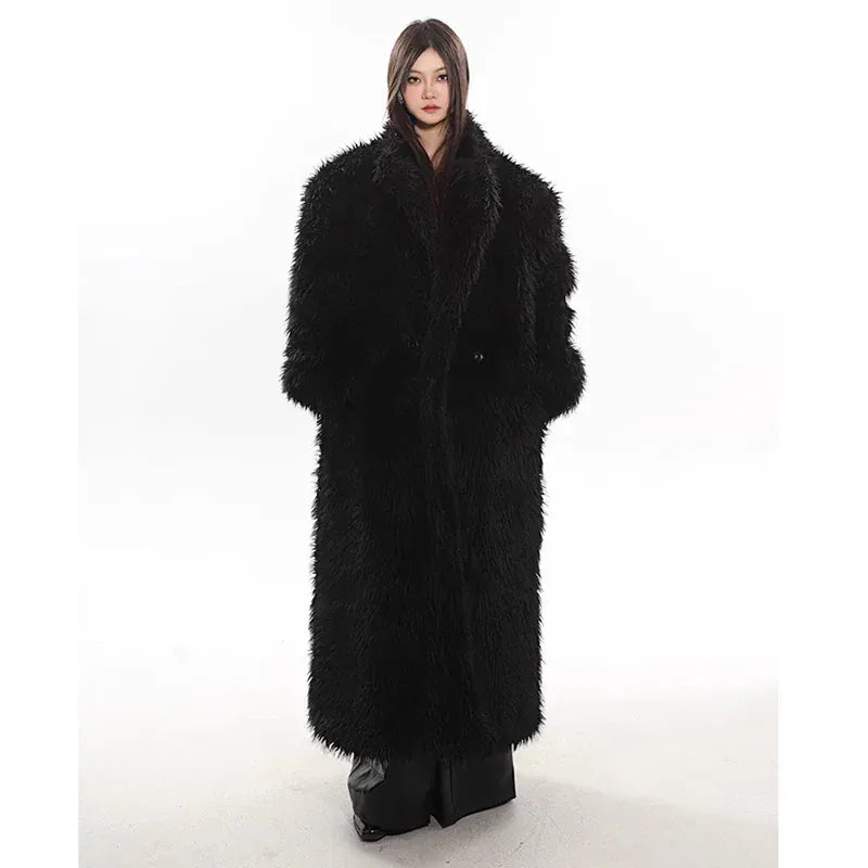Women’s Luxury Faux Fox Fur Coat – Winter Warm Long Plush Trench Coat - BLAKESTORE-NG