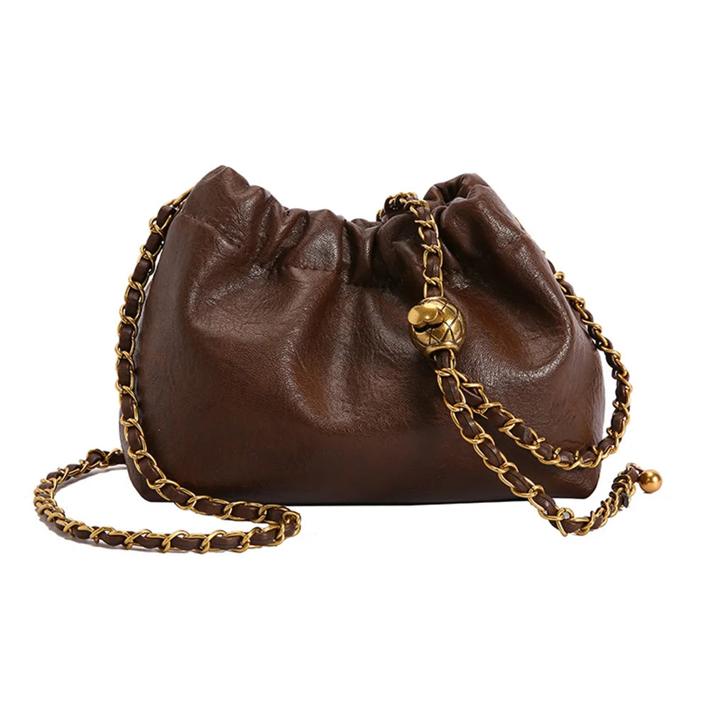Women’s PU Leather Pleated Hobo Crossbody Tote Bag  - Coffee - Maison Novaire