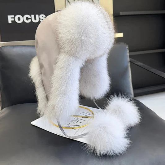 Women’s Real Fox Fur Hat  - black / One Size - Maison Novaire