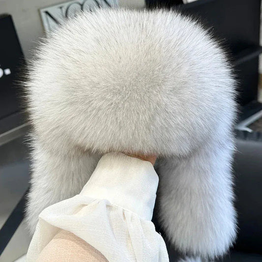 Women’s Real Fox Fur Hat  - black / One Size - Maison Novaire