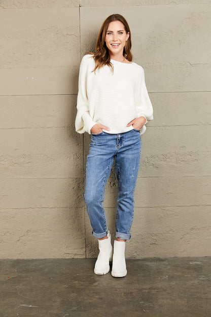 Woven Right Horizontal Ribbing Dolman Sleeve Sweater. - Maison Novaire