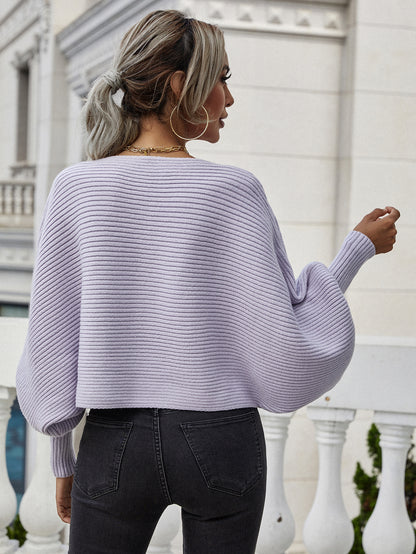 Woven Right Horizontal Ribbing Dolman Sleeve Sweater. - Maison Novaire