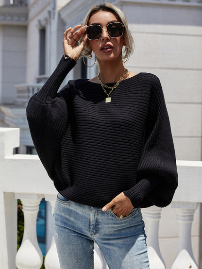Woven Right Horizontal Ribbing Dolman Sleeve Sweater. - Maison Novaire