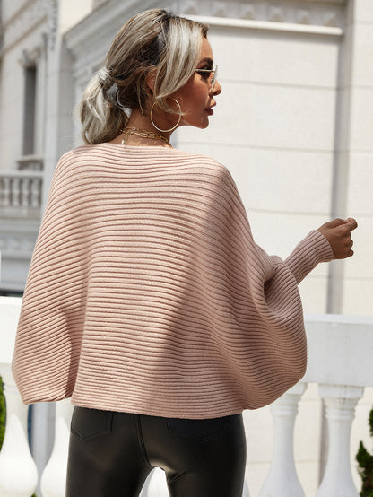 Woven Right Horizontal Ribbing Dolman Sleeve Sweater. - Maison Novaire