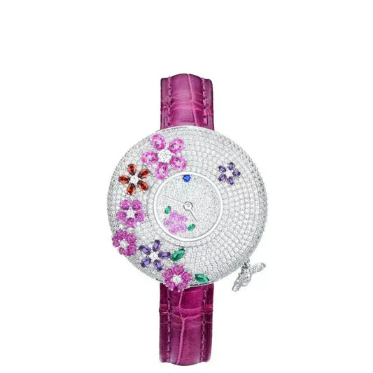 ZOCA 925 Silver Women’s Watch | Luxury Pink Flower Bracelet Quartz - BLAKESTORE-NG