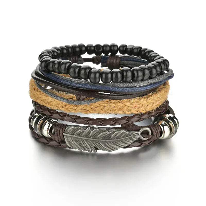 BLAKESTORE-NG Bracelet 10 Multilayer Black Leather Bracelets & Bangles for Men.