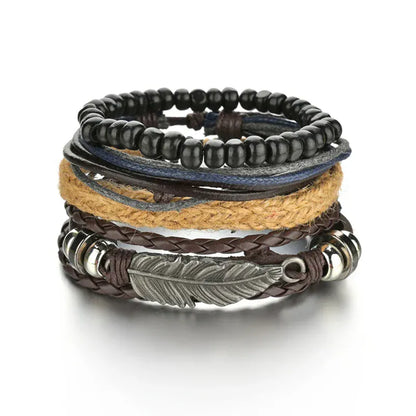 BLAKESTORE-NG Bracelet 10 Multilayer Black Leather Bracelets & Bangles for Men.