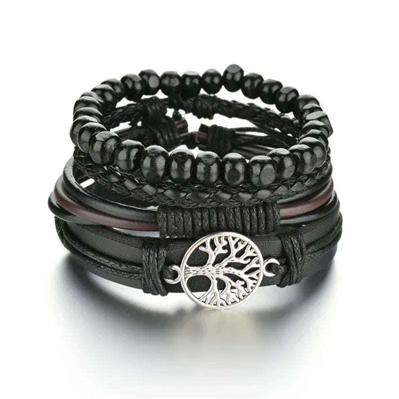 BLAKESTORE-NG Bracelet 15 Multilayer Black Leather Bracelets & Bangles for Men.