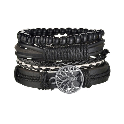 BLAKESTORE-NG Bracelet 16 Multilayer Black Leather Bracelets & Bangles for Men.