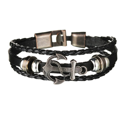 BLAKESTORE-NG Bracelet 36 Multilayer Black Leather Bracelets & Bangles for Men.