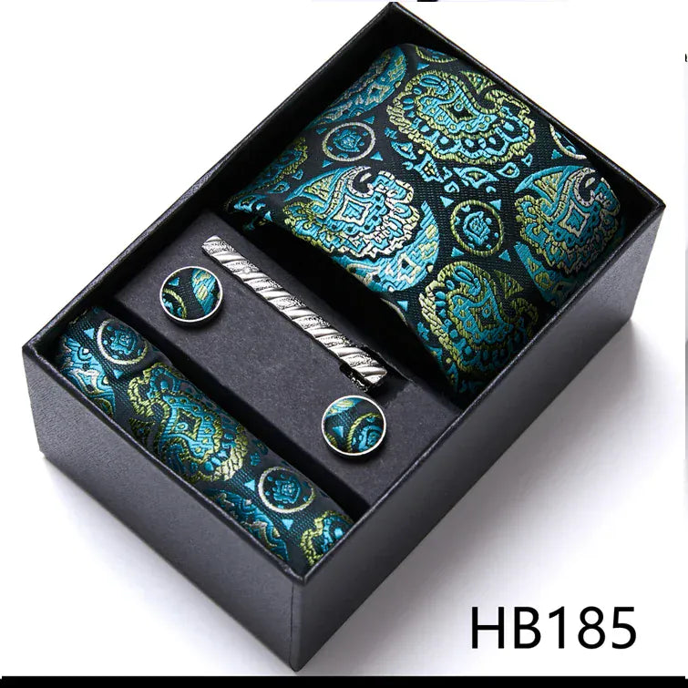 BLAKESTORE-NG Necktie HB185 Green Necktie Set with Hanky Cufflinks & Tie Clip | 7.5cm Business Formal Tie Gift Box for Men Wedding Party