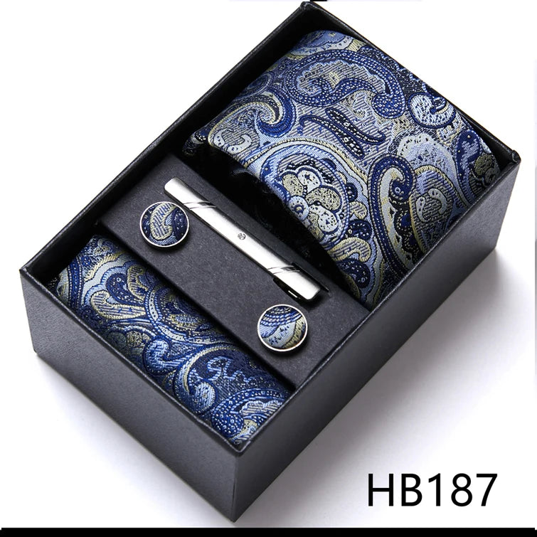 BLAKESTORE-NG Necktie HB187 Green Necktie Set with Hanky Cufflinks & Tie Clip | 7.5cm Business Formal Tie Gift Box for Men Wedding Party