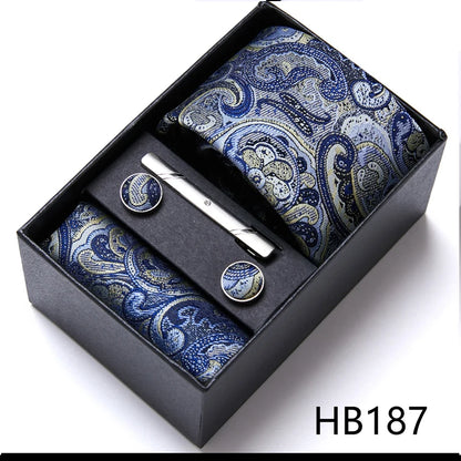 BLAKESTORE-NG Necktie HB187 Green Necktie Set with Hanky Cufflinks & Tie Clip | 7.5cm Business Formal Tie Gift Box for Men Wedding Party