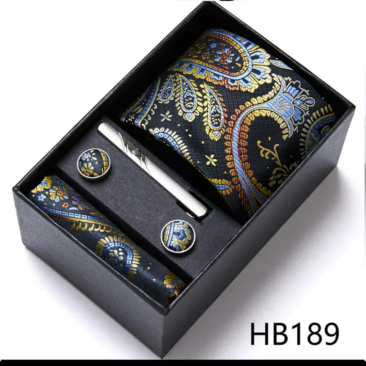 BLAKESTORE-NG Necktie HB189 Green Necktie Set with Hanky Cufflinks & Tie Clip | 7.5cm Business Formal Tie Gift Box for Men Wedding Party
