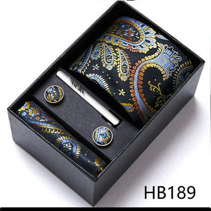 BLAKESTORE-NG Necktie HB189 Green Necktie Set with Hanky Cufflinks & Tie Clip | 7.5cm Business Formal Tie Gift Box for Men Wedding Party