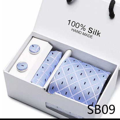 BLAKESTORE-NG Necktie SB09 100% Silk Striped Floral Tie Set with Handkerchief | 7.5cm Men’s Luxury Necktie Gift Box for Wedding Business Party