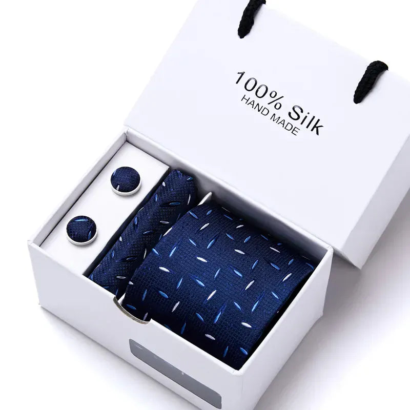 BLAKESTORE-NG Necktie SB166 100% Silk Striped Floral Tie Set with Handkerchief | 7.5cm Men’s Luxury Necktie Gift Box for Wedding Business Party