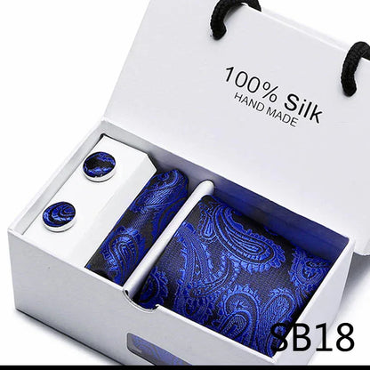 BLAKESTORE-NG Necktie SB18 100% Silk Striped Floral Tie Set with Handkerchief | 7.5cm Men’s Luxury Necktie Gift Box for Wedding Business Party
