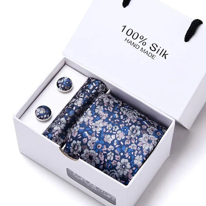 BLAKESTORE-NG Necktie SB188 100% Silk Striped Floral Tie Set with Handkerchief | 7.5cm Men’s Luxury Necktie Gift Box for Wedding Business Party