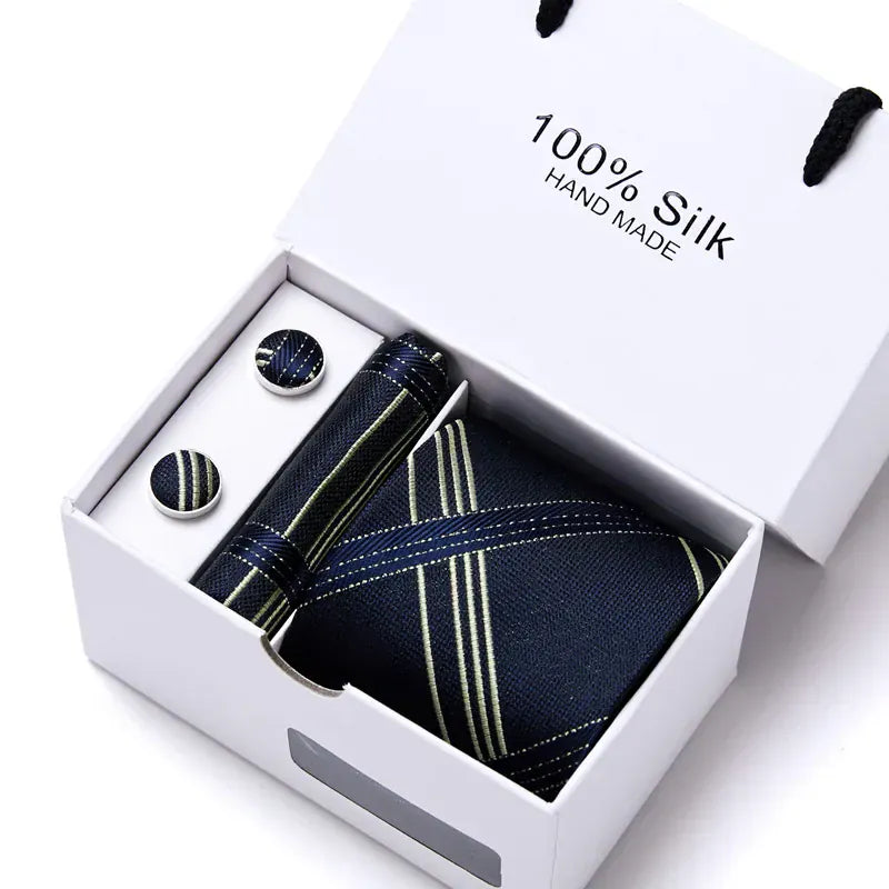 BLAKESTORE-NG Necktie SB197 100% Silk Striped Floral Tie Set with Handkerchief | 7.5cm Men’s Luxury Necktie Gift Box for Wedding Business Party