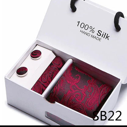 BLAKESTORE-NG Necktie SB22 100% Silk Striped Floral Tie Set with Handkerchief | 7.5cm Men’s Luxury Necktie Gift Box for Wedding Business Party