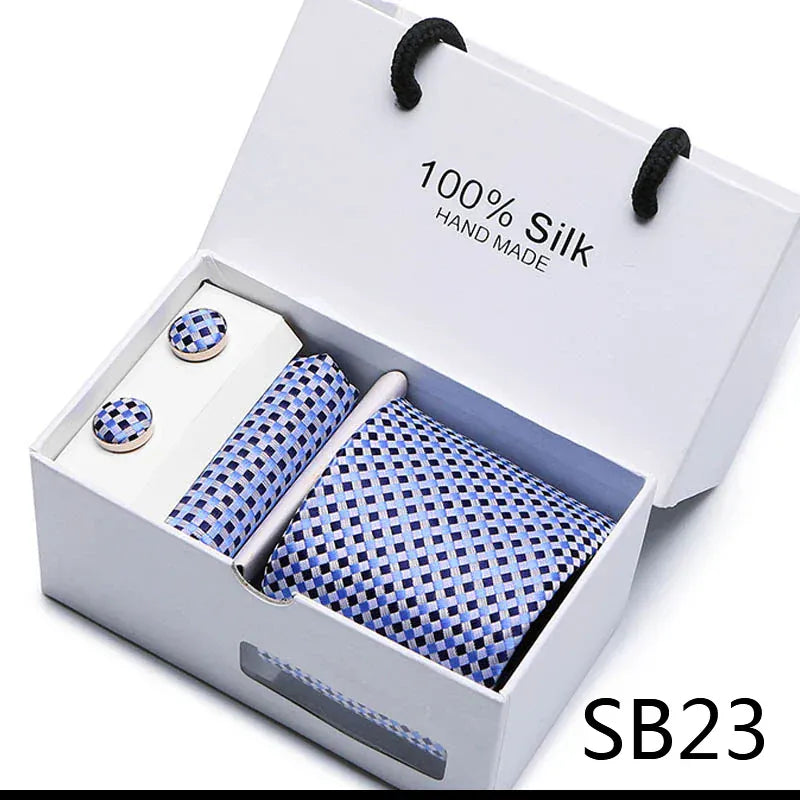 BLAKESTORE-NG Necktie SB23 100% Silk Striped Floral Tie Set with Handkerchief | 7.5cm Men’s Luxury Necktie Gift Box for Wedding Business Party