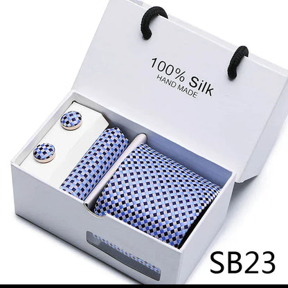 BLAKESTORE-NG Necktie SB23 100% Silk Striped Floral Tie Set with Handkerchief | 7.5cm Men’s Luxury Necktie Gift Box for Wedding Business Party