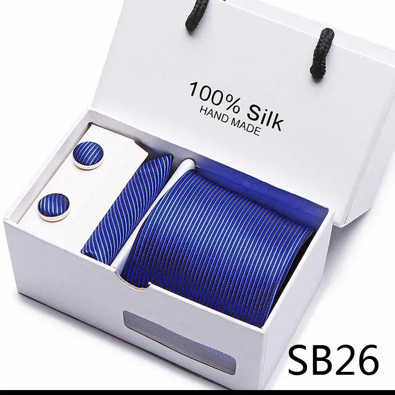 BLAKESTORE-NG Necktie SB26 100% Silk Striped Floral Tie Set with Handkerchief | 7.5cm Men’s Luxury Necktie Gift Box for Wedding Business Party