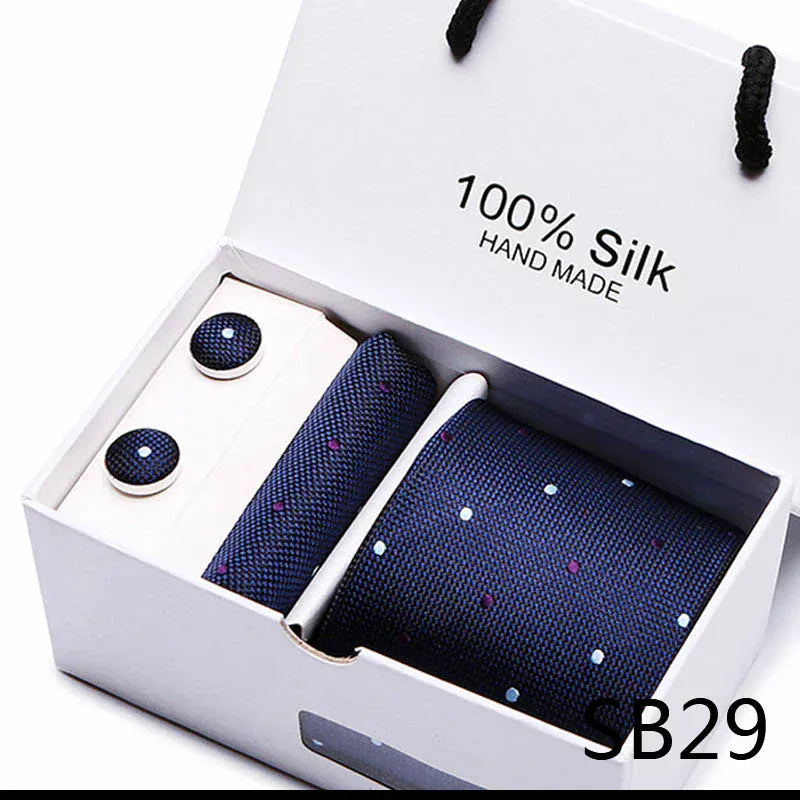 BLAKESTORE-NG Necktie SB29 100% Silk Striped Floral Tie Set with Handkerchief | 7.5cm Men’s Luxury Necktie Gift Box for Wedding Business Party