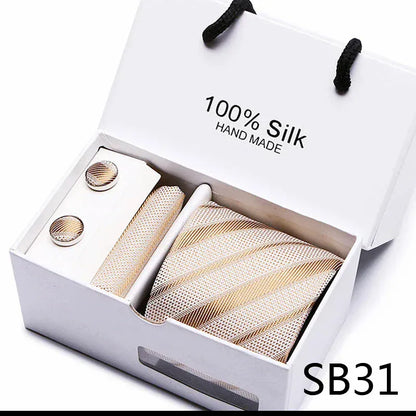 BLAKESTORE-NG Necktie SB31 100% Silk Striped Floral Tie Set with Handkerchief | 7.5cm Men’s Luxury Necktie Gift Box for Wedding Business Party