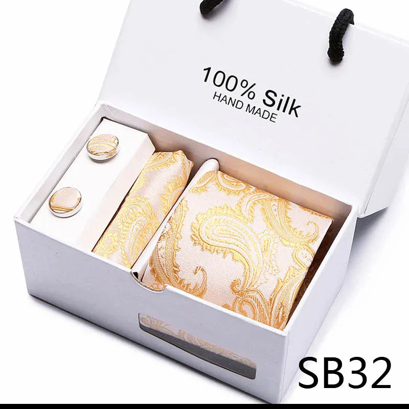 BLAKESTORE-NG Necktie SB32 100% Silk Striped Floral Tie Set with Handkerchief | 7.5cm Men’s Luxury Necktie Gift Box for Wedding Business Party