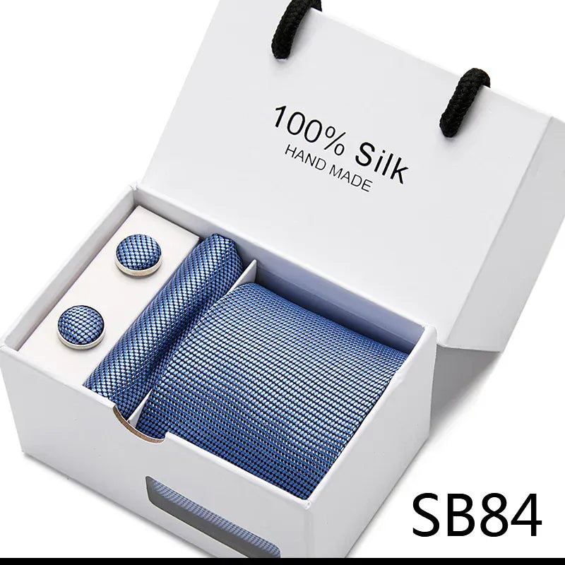 BLAKESTORE-NG Necktie SB84 100% Silk Striped Floral Tie Set with Handkerchief | 7.5cm Men’s Luxury Necktie Gift Box for Wedding Business Party