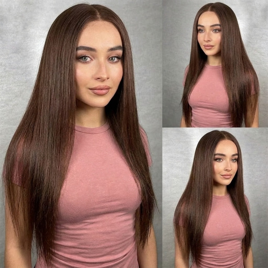 Chocolate Brown Bone Straight Human Hair Lace Wig | Maison Hair - Maison Novaire