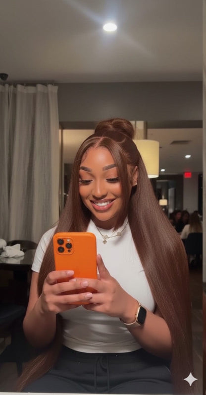Chocolate Brown Bone Straight Human Hair Lace Wig | Maison Hair - Maison Novaire