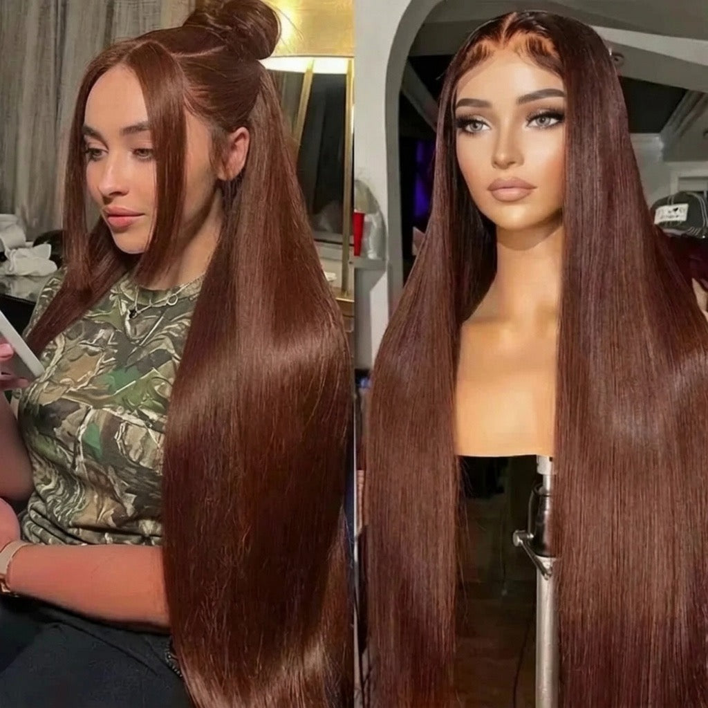 Chocolate Brown Bone Straight Human Hair Lace Wig | Maison Hair - Maison Novaire