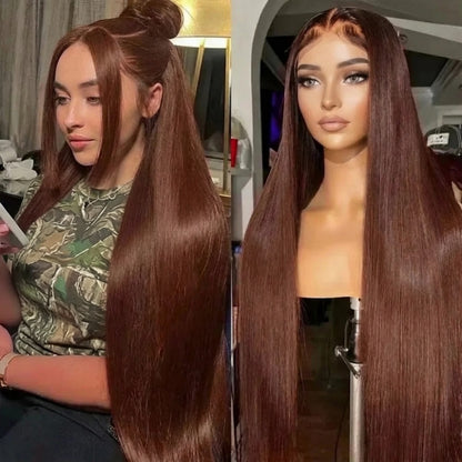 Chocolate Brown Bone Straight Human Hair Lace Wig | Maison Hair - Maison Novaire