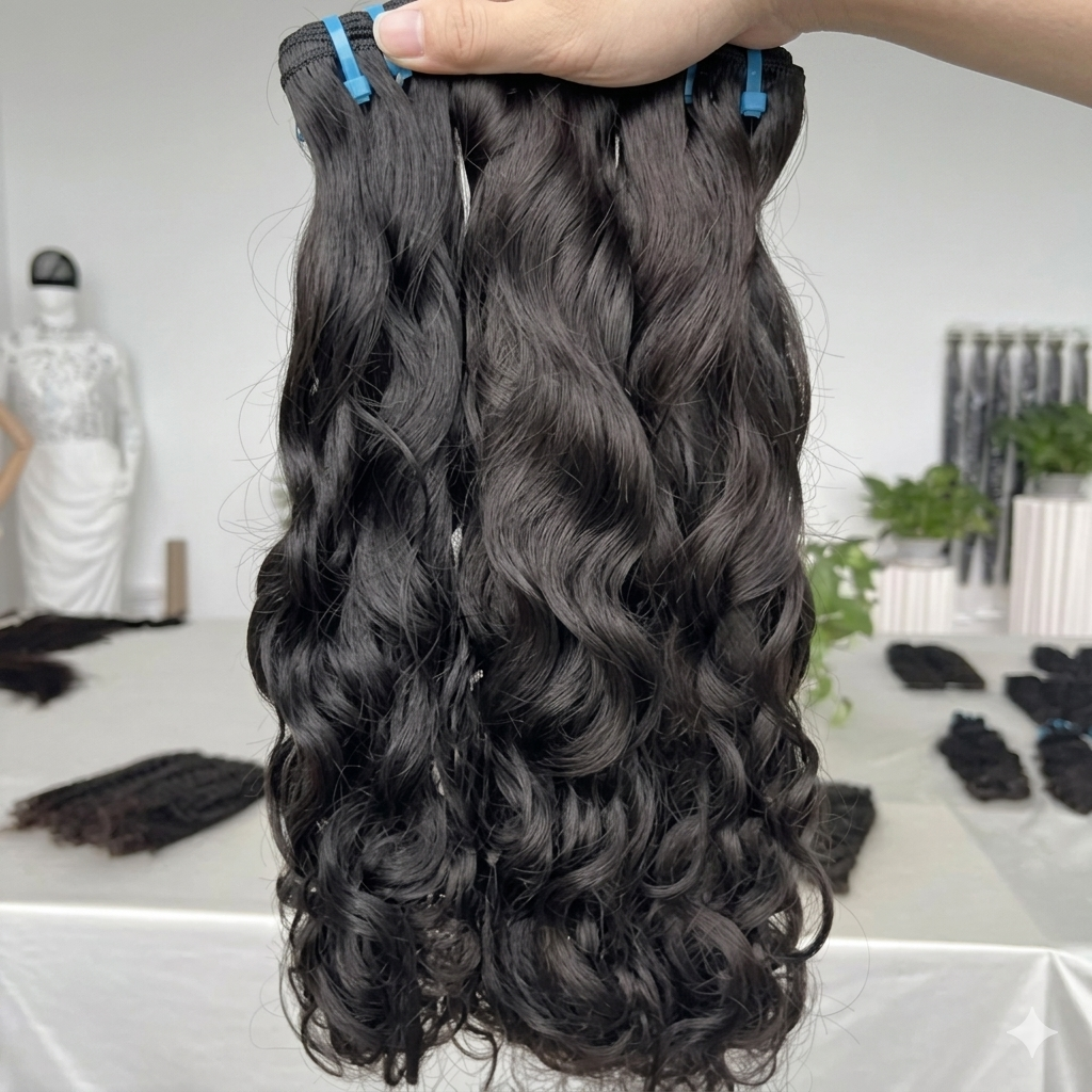 Raw virgin water wave human hair bundles from Maison Hair Atelier by Maison Novaire